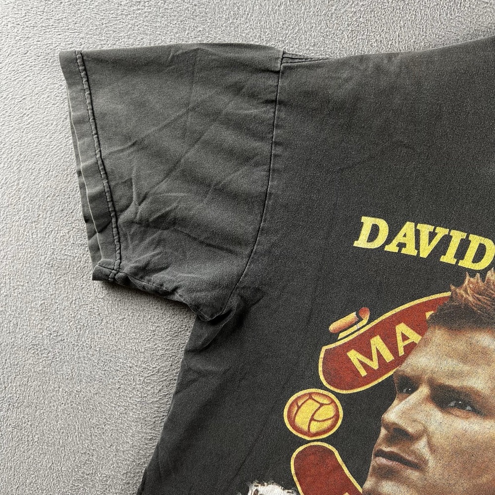 Vintage David Beckham Shirt Mens Large Black Faded Big Print Rap Tee 90s RARE - Picture 7 of 16